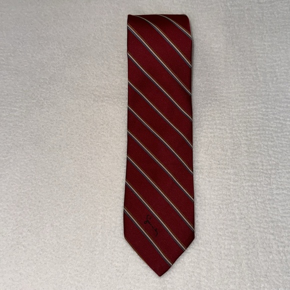 GIVENCHEY Monsieur Necktie Diagonal Stripe Burgundy Blue Cream Brown 56”L x 3”W - Picture 8 of 10